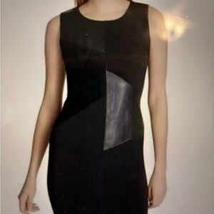 NWT Calvin Klein black faux leather and faux suede size 6 dress